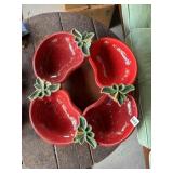 STRAWBERRY CERAMIC SNACK DISHES ON WOODEN LAZY