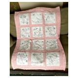 HAND SEWN AND EMBROIDERED QUILT WITH LITTLE GIRLS