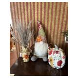 FALL THEMED DRIED FLOWERS, GNOME AND PUMPKIN