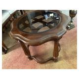 GORDONS FINE FURNITURE ROUND WOOD WITH GLASS TOP