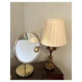 BRASS BEDSIDE LAMP AND LIGHT MAKE UP MIRROR