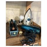 HAIR DRYER, CURLING BRUSHES, IRON AND LIGHT