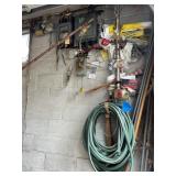 HOSE, CLOTHESLINE POLES, TIRE GUAGE, HAND TOOLS,