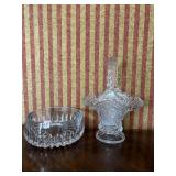 CRYSTAL SERVING BOWL AND GLASS BRIDAL BASKET WITH