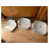 CORNINGWARE CASSEROLES, ONE CORNFLOWERS WITH CHIP