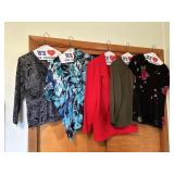 BLOUSES, RED BLAZER, SKIRTS, APPROX SZ M