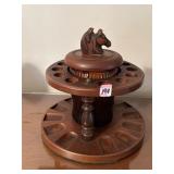 DUN RITE PIPE STAND WITH GLASS TOBACCO JAR AND