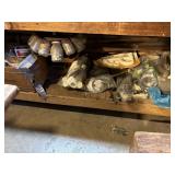EVERYTHING UNDER WORK BENCH, LUMBER, SPINNING JAR