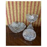 UNCUT GLASS PIECES, PEDESTAL COMPOTE, COVERED