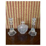 CRYSTAL CANDLE STICKS AND COVERED CRYSTAL CANDY