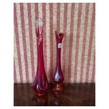 AMBERINA FOOTED SWUNG VASE AND CLEAR AND RUBY
