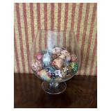 LARGE FOOTED GLASS GOBLET WITH HAND PAINTED