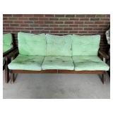 WOOD PATIO SOFA WITH CUSHIONS AND COVER