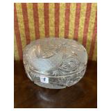 CUT GLASS ROUND COVERED SERVING PIECE, CHIP ON