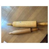 WOOD ROLLING PINS, ONE MARKED THORPE
