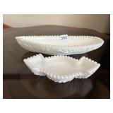 MILK GLASS LARGE DAISY AND BUTTON CANOE, UNUSUAL