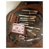 WOOD HANDLED KNIVES INCLUDING CHICAGO CUTLERY,