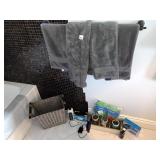 GRAY TOWEL SET - MASON JAR ORGANIZER, WASTE CAN,