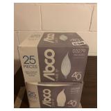 2 BOXES OF FROSTED 40-WATT FLAME TIP LIGHT BULBS