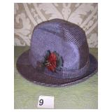 PURPLE WOOL PLAID HAT WITH FEATHER MADE IN