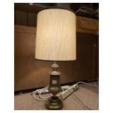 BRASS BASED LAMP WITH SHADE AND POWER STRIPS