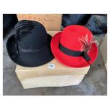 BLACK AND RED FEATHER HATS