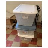 3 STORAGE CONTAINERS, TWO 58 QT AND ONE 45 QT