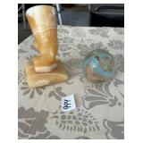 GLASS PAPER WEIGHT AND ALABASTER FIGURE