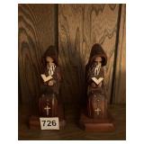 HAND CARVED WOOD MONK BOOK ENDS