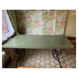 IRON LEG AND GREEN FORMICA TOP KITCHEN TABLE,