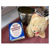 METAL TRASH CAN, HUGE DICTIONARY, GUND HONEY BEAR