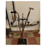 IRON FIRE POKER HOLDER, ALUMINUM CANE AND WOOD