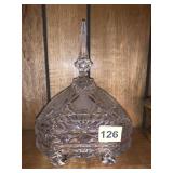 FOOTED CANDY DISH WITH TALL PRISM LIKE HANDLE ON