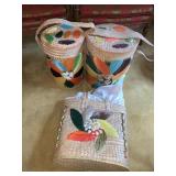 3 MATCHING WOVEN STRAW BARREL BAGS AND TOTE BAG