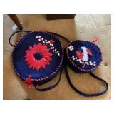 2 WOVEN STRAW AND EMBROIDERED ZIPPER BAGS/PURSES