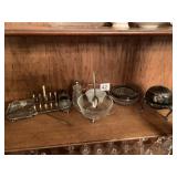 SILVER PLATE SERVING PIECES INCLUDING BUTTER,