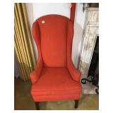 RED/ORANGE NARROW WING BACK ARMCHAIR WITH WOOD