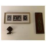 WALL ART INCLUDING PLASTER FRUIT BASKET, WOOD URN