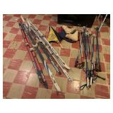 VINTAGE CROSS-COUNTRY SKIS, VARIOUS POLES, ONE