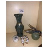 GREEN MARBLE VASE, MARBLE APPLE, ROYAL COPENHAGEN