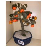 ART GLASS ORANGE TREE, 2 LEAVES NEED REPAIRED