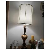 BRASS LAMPS WITH URN SHAPED BASE AND CHERUB