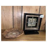 MADE IN JAPAN BATTERY OP CLOCK AND WOOD PLATE