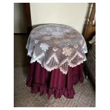 2 DESIGNER DISPLAY TABLES WITH SKIRTS AND OVERLAY