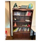 4 SHELF WOOD BOOKSHELF WITH SLIDING DOOR CABINET,