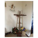 WOODEN CROSS ON TRELLIS, WOOD ANGEL WALL HANGER,