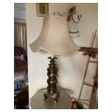 VERY HEAVY BRASS LAMP WITH UNUSUALLY SHAPED SHADE