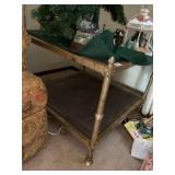 BRASS AND GLASS COFFEE TABLE WITH RATTAN