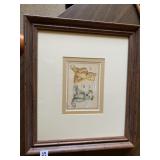 FRAMED AND MATTED TEDDY BEAR PICTURE, MARKED