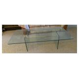 GLASS COFFEE TABLE WITH GLASS AND GOLD TONE BASE,